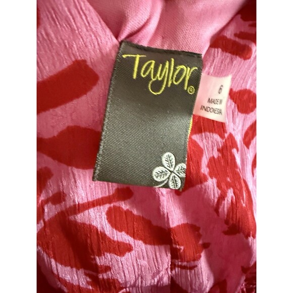 $139 Taylor Women's Pink Red Gown Slit Peasant  Chiffon‎ MIDI Floral Dress Sz 6 - Picture 5 of 5